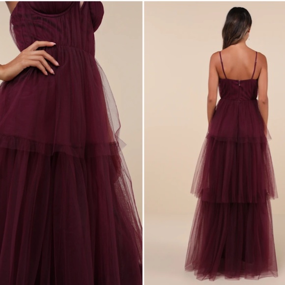 LULU's Prom Wedding Boho Sexy Flowy Elegant Tiered Ruffles Tulle Chic Dress - Picture 5 of 8